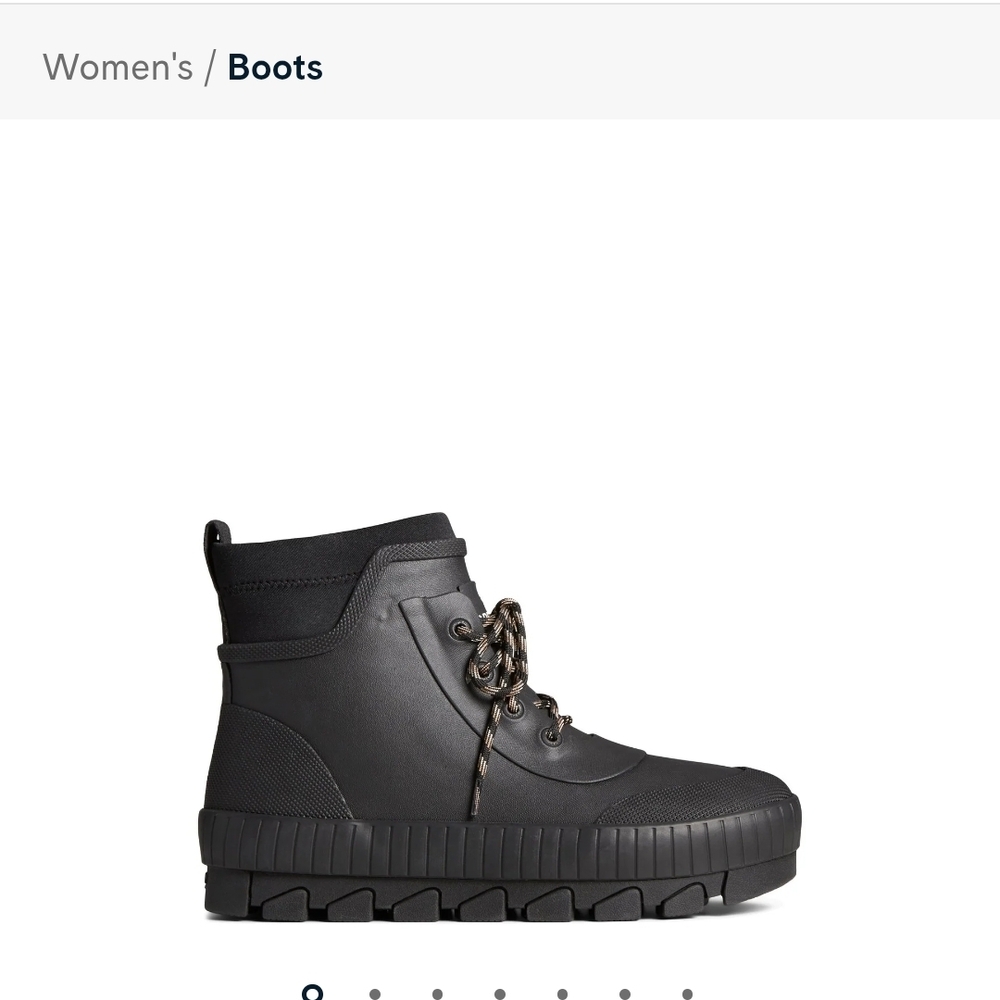 Womans Sperry Black Torrent Boots. Size 8M, New In Box